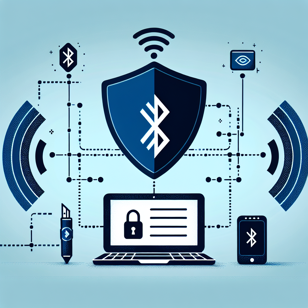 "Technician performing a Bluetooth penetration test on a laptop, surrounded by networking equipment and security tools, demonstrating essential steps for identifying vulnerabilities in wireless communication."