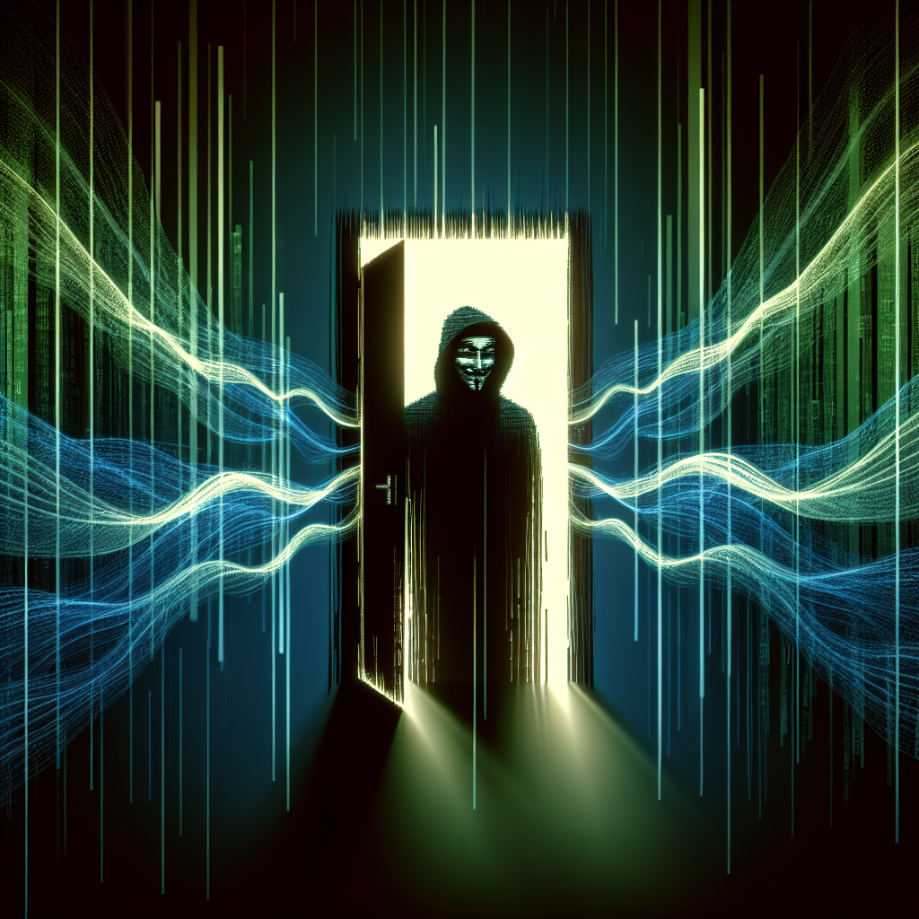 "Illustration depicting a hacker exploiting open ports for unauthorized access on a computer network, highlighting vulnerabilities in cybersecurity."